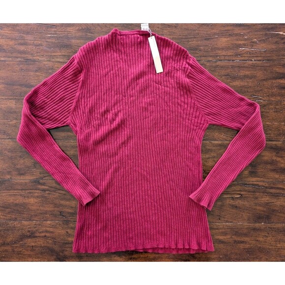 Perry Ellis Sweater Women's Large V-Neck Ribbed Knit Red Burgundy Rayon Cotton - Picture 2 of 6